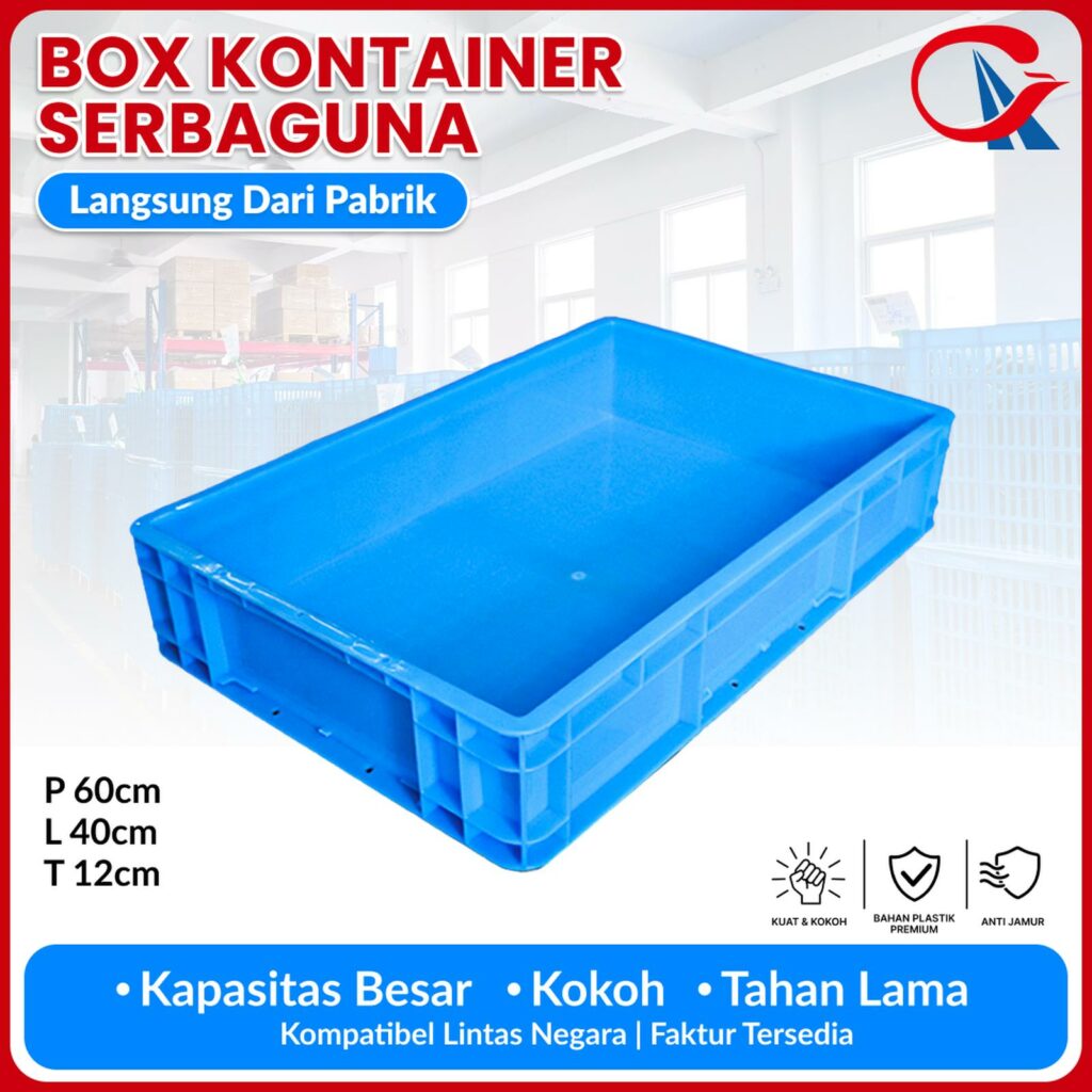 BOX CONTAINER PLASTIK INDUSTRI LINHUI EU64120 UKURAN 60x40x12 CM | KERANJANGINDUSTRI.COM