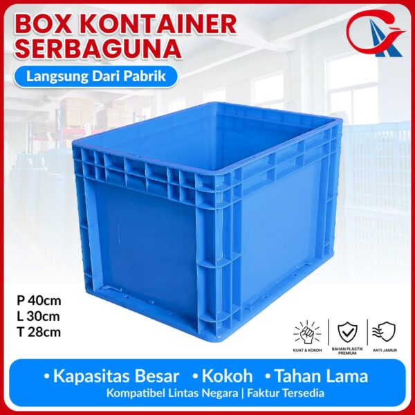BOX PLASTIK CONTAINER LOGISTIK & INDUSTRI SERBAGUNA LINHUI EU 43280 UKURAN 40x30x28 CM STANDAR INTERNASIONAL | KERANJANGINDUSTRI.COM