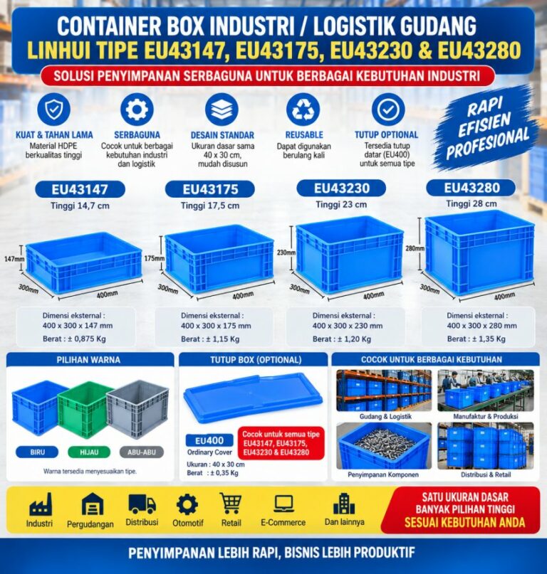 CONTAINER BOX INDUSTRI / LOGISTIK GUDANG LINHUI TIPE EU43147, EU43175, EU43230 & EU43280: SEBUAH PERBANDINGAN | KERANJANGINDUSTRI.COM