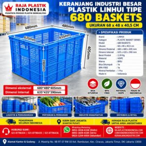 KERANJANG INDUSTRI BESAR PLASTIK LINHUI TIPE 680 BASKETS UKURAN 68 x 48 x 40,5 CM | KERANJANGINDUSTRI.COM