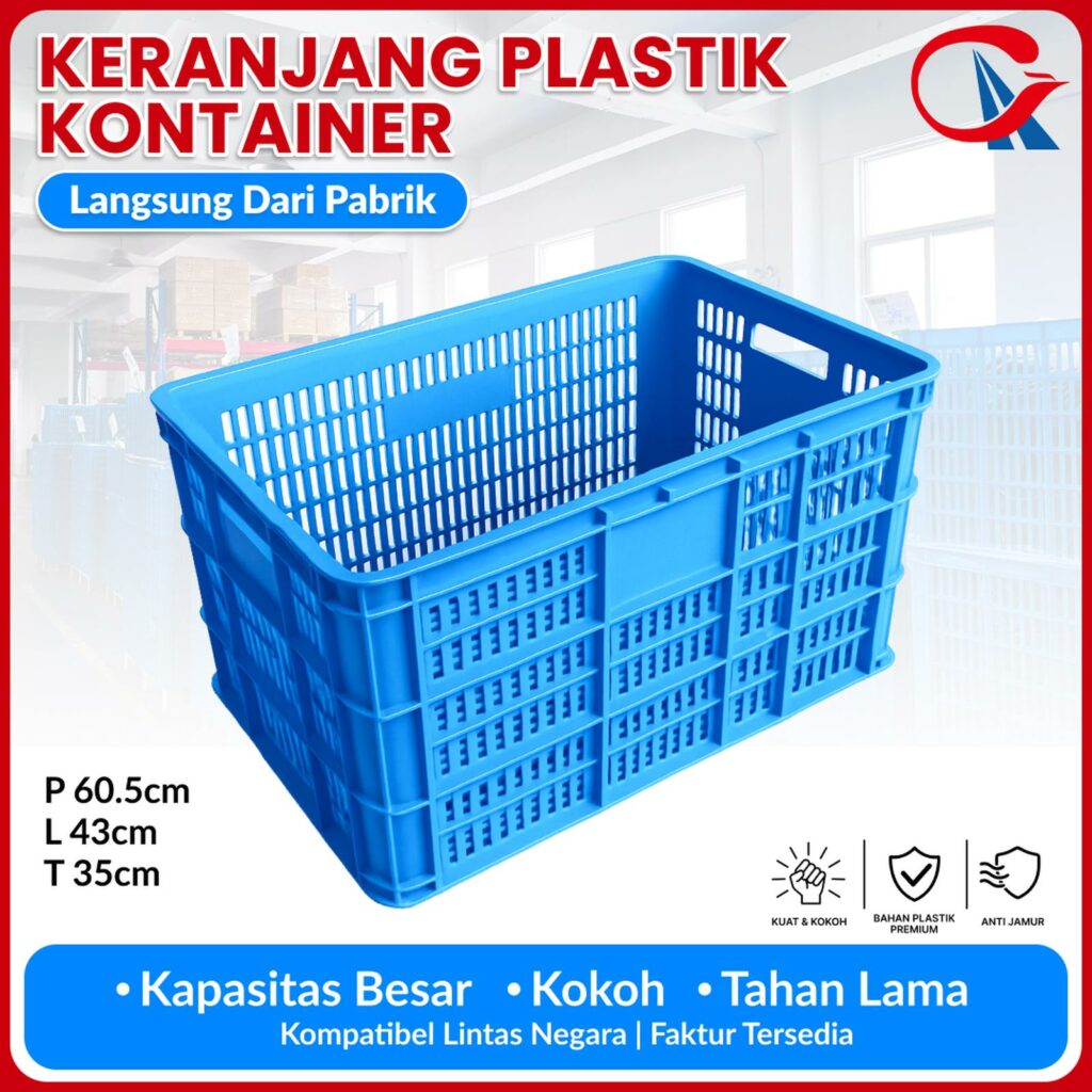 KERANJANG INDUSTRI SEDANG PLASTIK LINHUI TIPE 620 BASKETS UKURAN 60,5x40x35 CM | KERANJANGINDUSTRI.COM