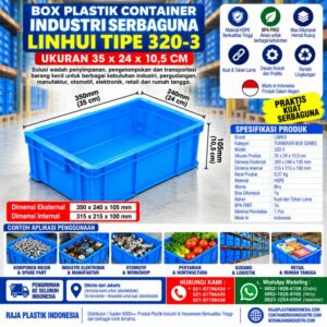 BOX PLASTIK CONTAINER INDUSTRI SERBAGUNA LINHUI TIPE 320-3 UKURAN 35x24x10,5 CM | KERANJANGINDUSTRI.COM