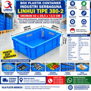 BOX PLASTIK CONTAINER INDUSTRI SERBAGUNA LINHUI TIPE 380-2 UKURAN 42x28,5x13,5 CM | KERANJANGINDUSTRI.COM