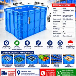 CONTAINER BOX PLASTIK BESAR INDUSTRI LINHUI TIPE 755 UKURAN 83x58x51 CM | KERANJANGINDUSTRI.COM