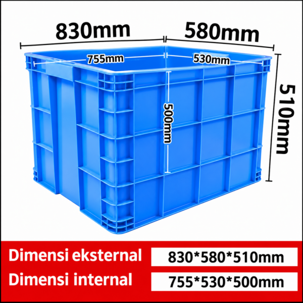 CONTAINER BOX PLASTIK BESAR INDUSTRI LINHUI TIPE 755 UKURAN 83x58x51 CM | KERANJANGINDUSTRI.COM