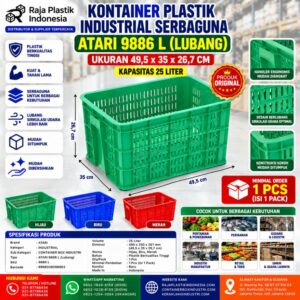 KONTAINER PLASTIK INDUSTRIAL SERBAGUNA ATARI 9886 L (LUBANG) UKURAN 49,5 x 35 x 26,7 CM: Keranjang Plastik Berlubang untuk Penyimpanan, Distribusi, dan Kebutuhan Industri
