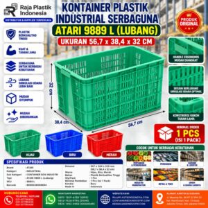 KONTAINER PLASTIK INDUSTRIAL SERBAGUNA ATARI 9889 L (LUBANG) UKURAN 56,7 x 38,4 x 32 CM: Solusi Praktis untuk Penyimpanan, Sortir, Handling, dan Distribusi
